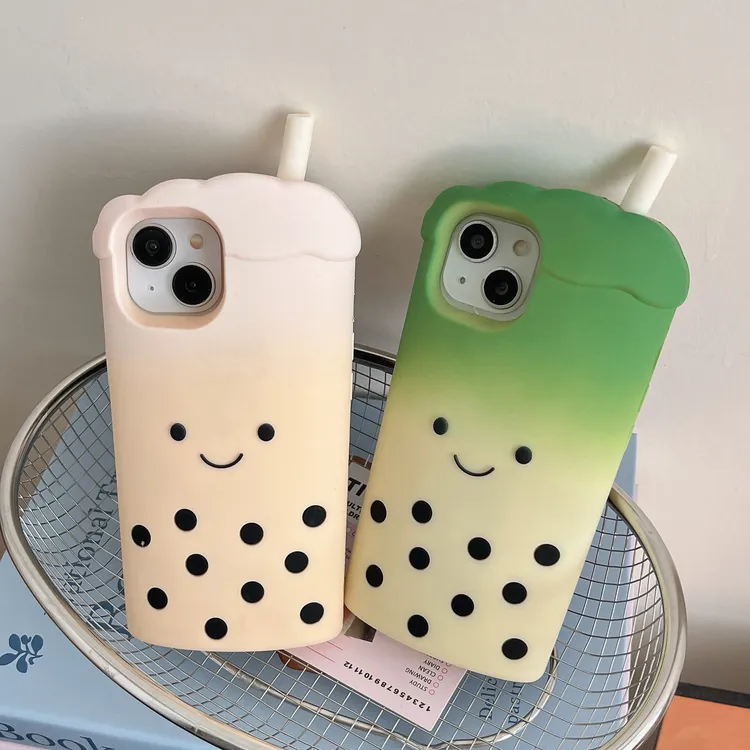 创意珍珠奶茶表情适用iPhone15苹果16手机壳14promax新款硅胶13女