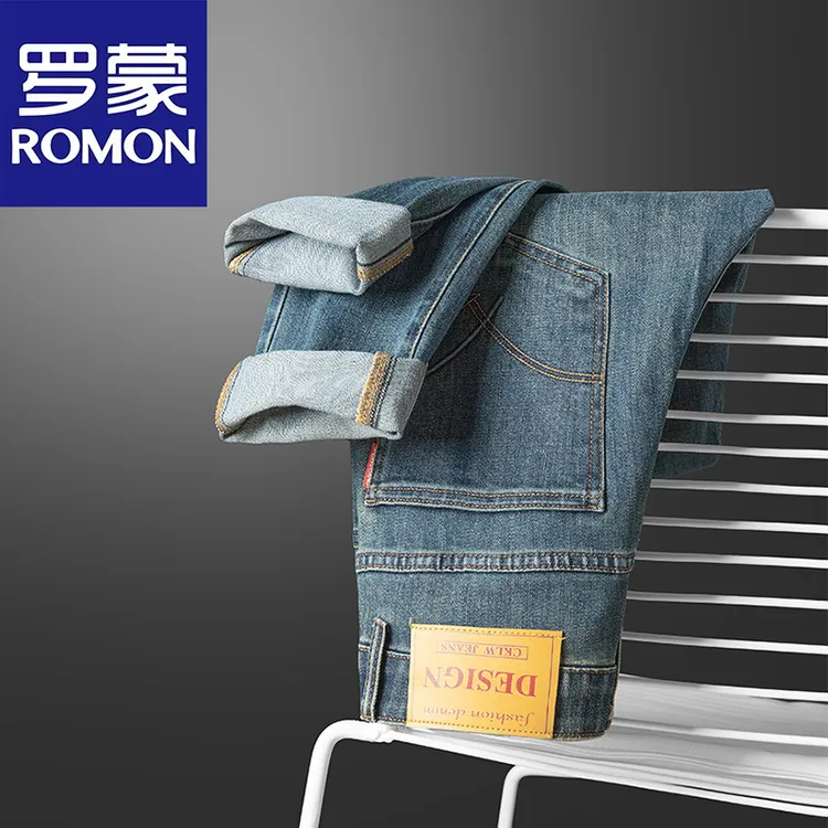 罗蒙秋冬新款男士牛仔裤百搭修身弹力九分裤大牛欧版复古直筒长裤