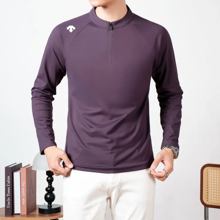 【商场同款】迪桑家长袖秋冬季拉链高弹纯色T恤打底衫立领户外运动