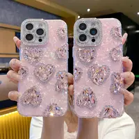 奢华闪钻爱心适用苹果16promax手机壳iPhone15高级感1413镜头膜12