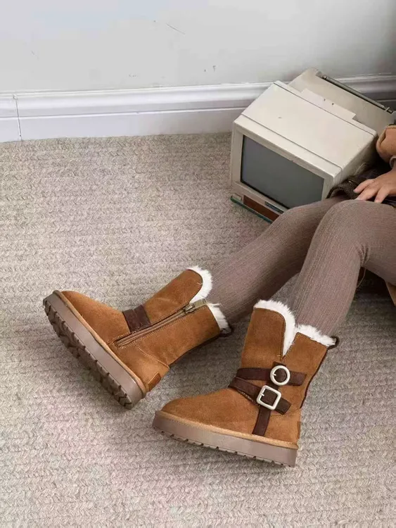 四季通用冬季侧拉链男女雪地靴短靴短筒保暖厚底