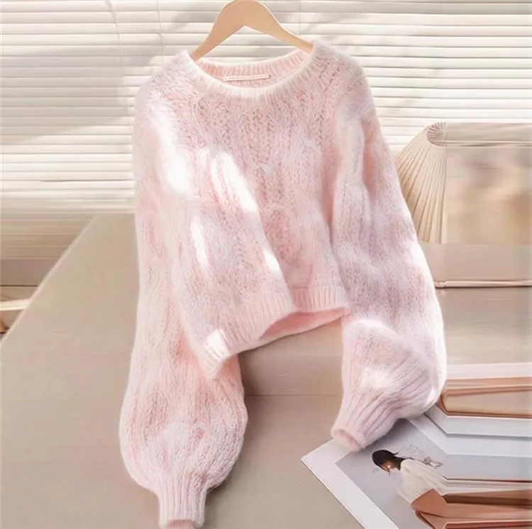 哥弟阿玛施正2025秋冬季温柔甜美粉色麻花套头毛衣软糯时尚针织衫