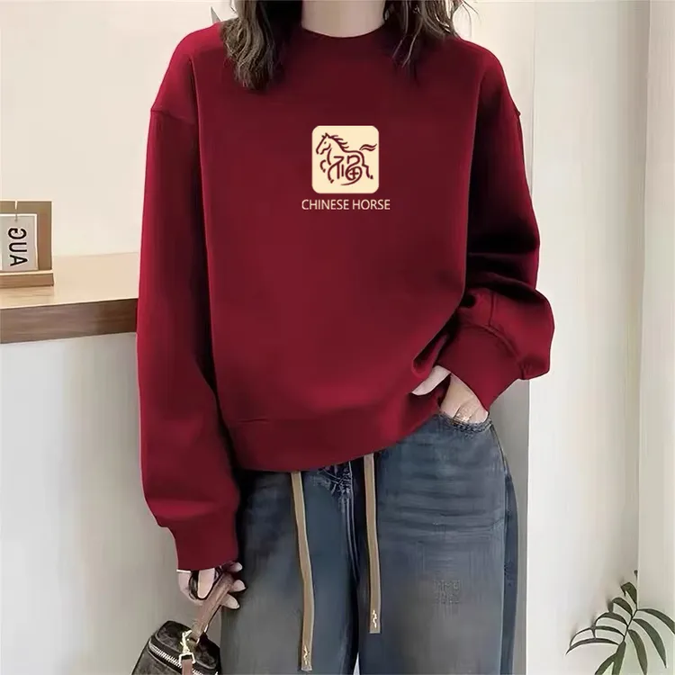 多巴胺圆领套头打底衫加绒加厚卫衣女2026春秋季新款宽松韩版外套