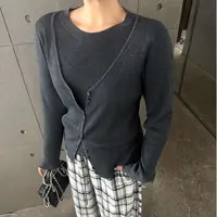 晶咕软软【舒适秋意】韩系设计感内搭叠穿纯色假两件针织上衣