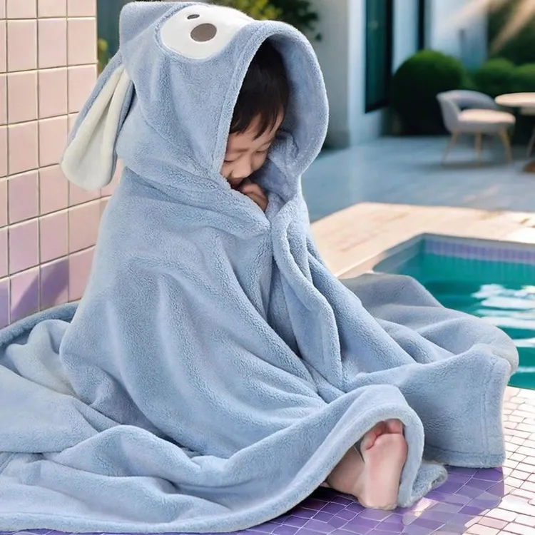 儿童浴巾带帽浴巾洗澡儿童新生披风宝宝柔软连帽斗篷吸水浴袍yj