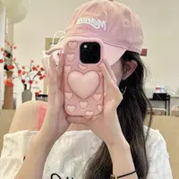 适用【苹果】粉色立体膨胀按压爱心iPhone16手机壳防摔15卡通14硅胶