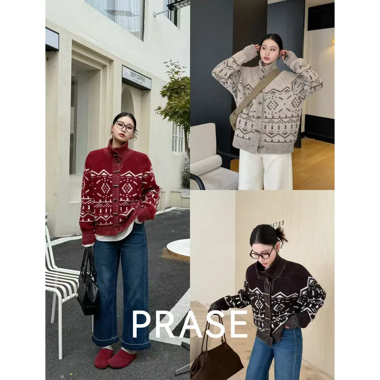 PRASE·噜【费尔岛】慵懒高级感毛衣秋冬复古木扣针织开衫PR511C15