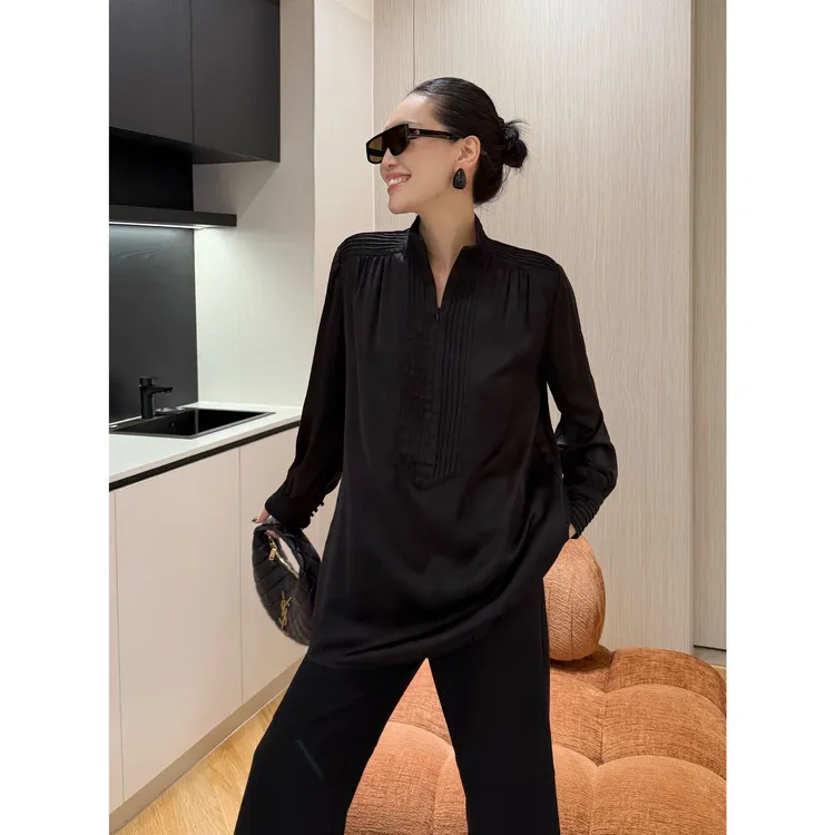 紫紫  睿智高干衫 褶位经典叠穿内搭神器花边立领小衫ZD09SZYL754