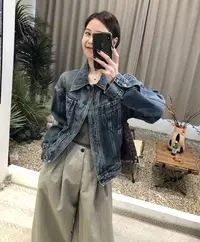 韩系雅痞^倒A式做旧时尚宽松牛仔外套2025复古设计感夹克女士外套