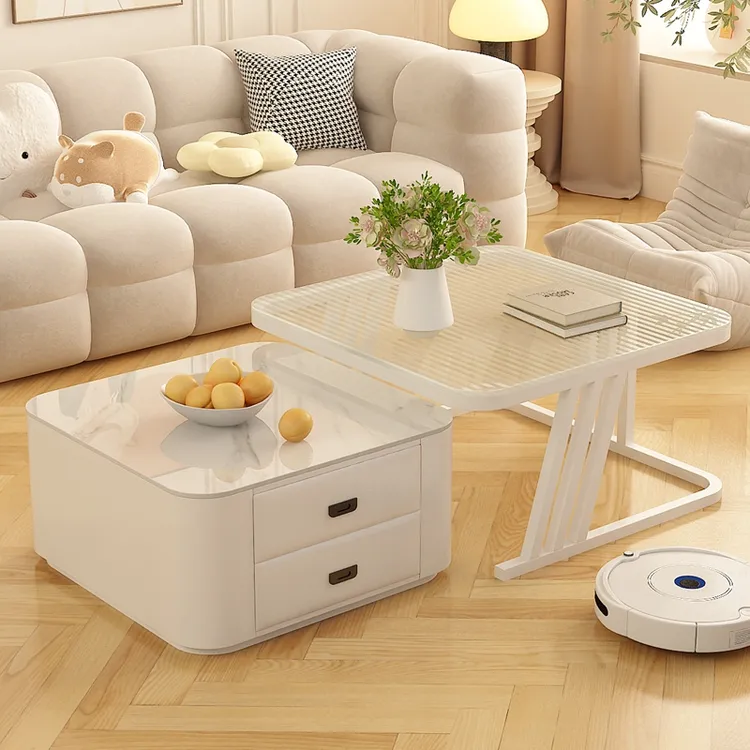 奶油风网红高端客厅方形茶几家用现代简约轻奢岩板小户型茶桌茶台