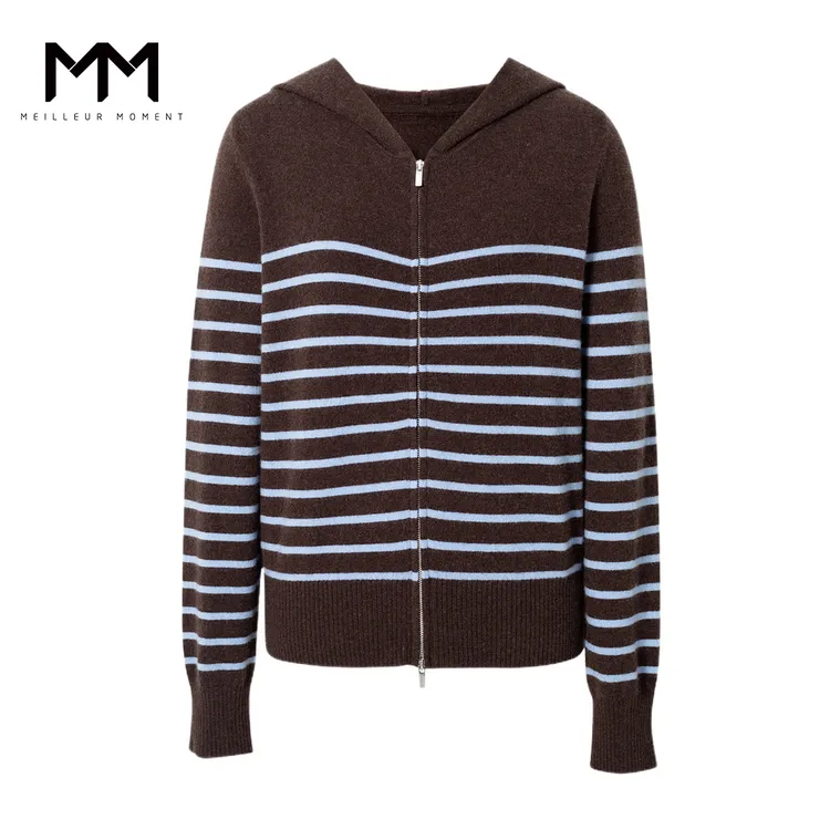 MM麦檬连帽撞色流行复古针织开衫外套25冬新5H1930511