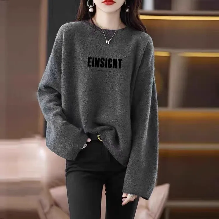 法式高级感落肩圆领毛衣女秋冬内搭仿浣熊绒针织衫打底软糯上衣厚