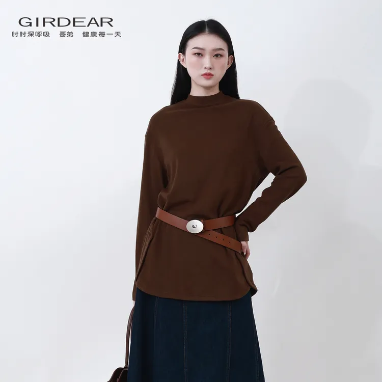 GIRDEAR/哥弟秋季新款时尚开叉设计上衣烟管领简约套头卫衣130086