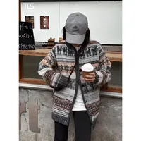 TT【牧马人】100%羊毛多层图案费尔岛提花撞色针织开衫外套MY5199