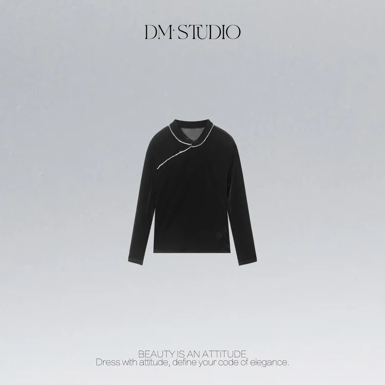 DEDM•STUDIO/气质精致小众慵懒感斜襟丝绒上衣打底2508CS/72091