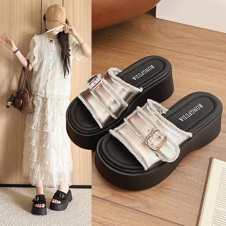 配裙子的拖鞋女鞋外穿2025新款夏轻奢鞋子百搭厚底增高女式凉拖鞋