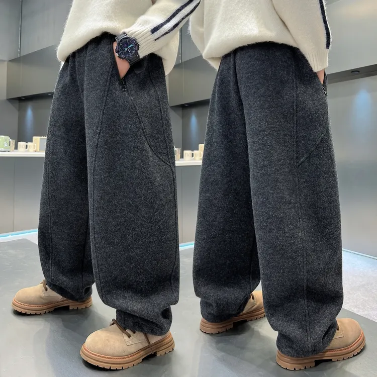 男童加绒裤子秋冬休闲裤一体绒2025新款大儿童毛呢长裤加厚冬装潮
