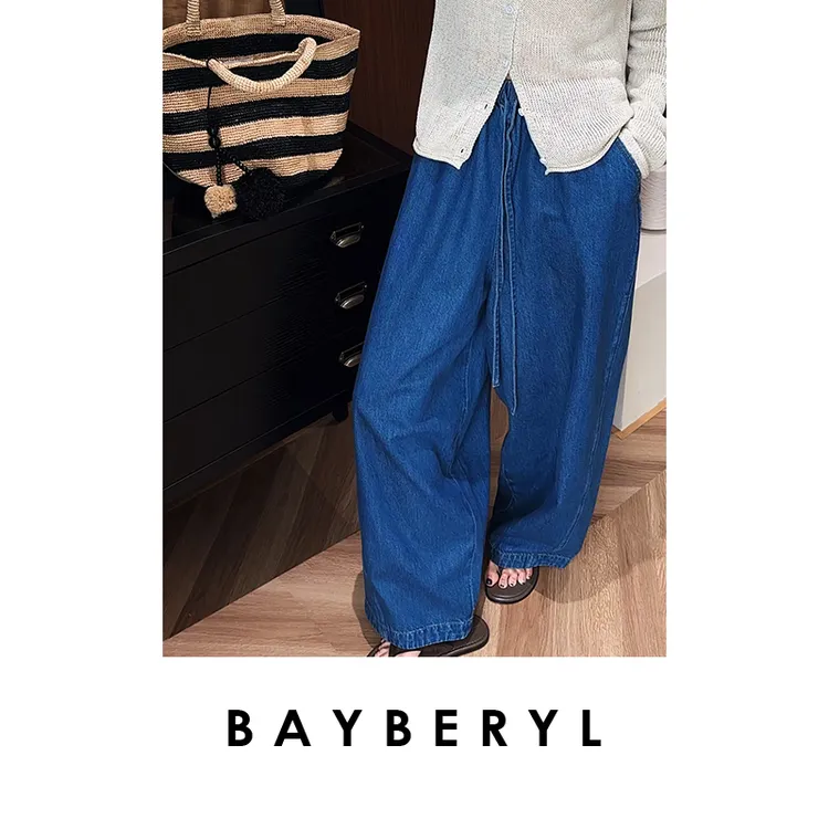 BAYBERYL老贝气球轻解构松紧腰系带阔腿慵懒牛仔裤NZK5D2502-5/31