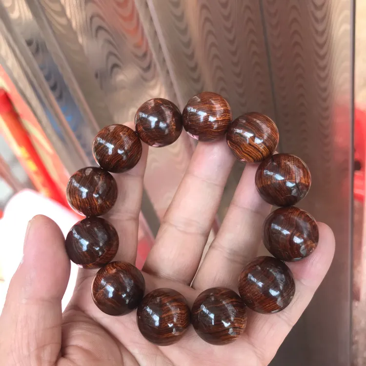 正宗精品海南黄花梨2.0紫油梨顺纹大黑线满纹高密度老料男士手串