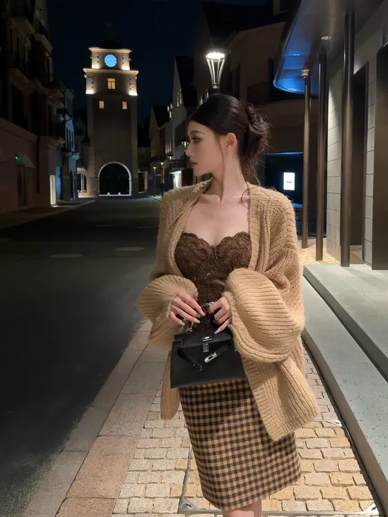 现货春日部【慵懒周末】时尚百搭宽松慵懒风秋冬厚针织外套01089