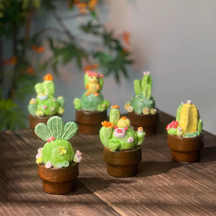 多盆选~仙人掌盆栽 景德镇纯手工高温茶宠摆件
