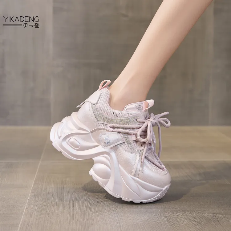 【伊卡登】9公分网款纯色高帮鞋老爹鞋女ins网