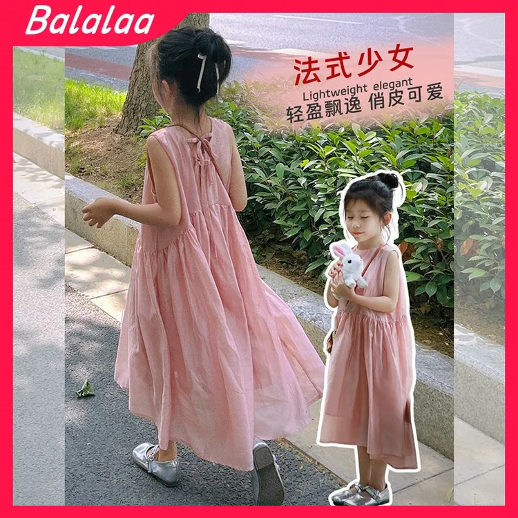 Balalaa法式女童女孩连衣裙夏季网红吊带洋气公主裙子中大童长裙