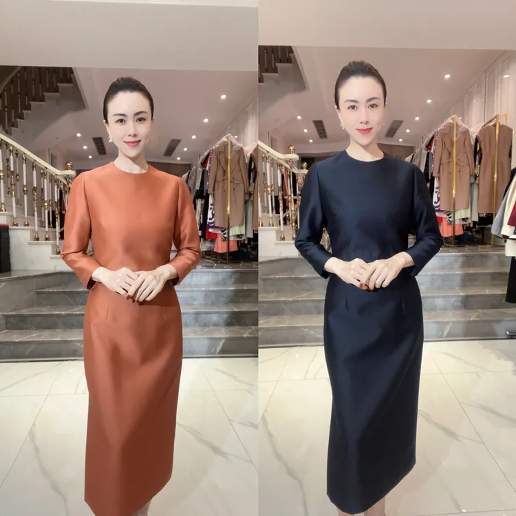 6162【重乔丝毛】研家轻奢极简老钱贵妇高端丝毛收腰气质显瘦连衣裙