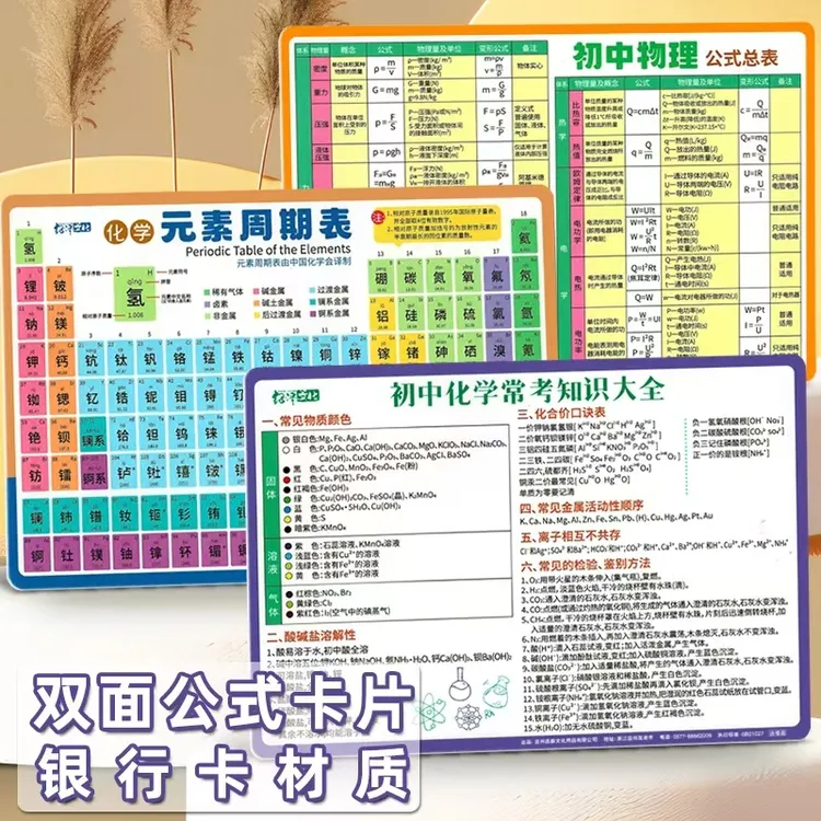 老师推荐初中化学元素周期表课本同步数学物理教学公式知识点卡片