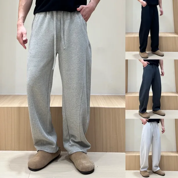 宽松直筒弯刀男士大码长裤秋季卫裤阔腿中性风复古风男休闲裤