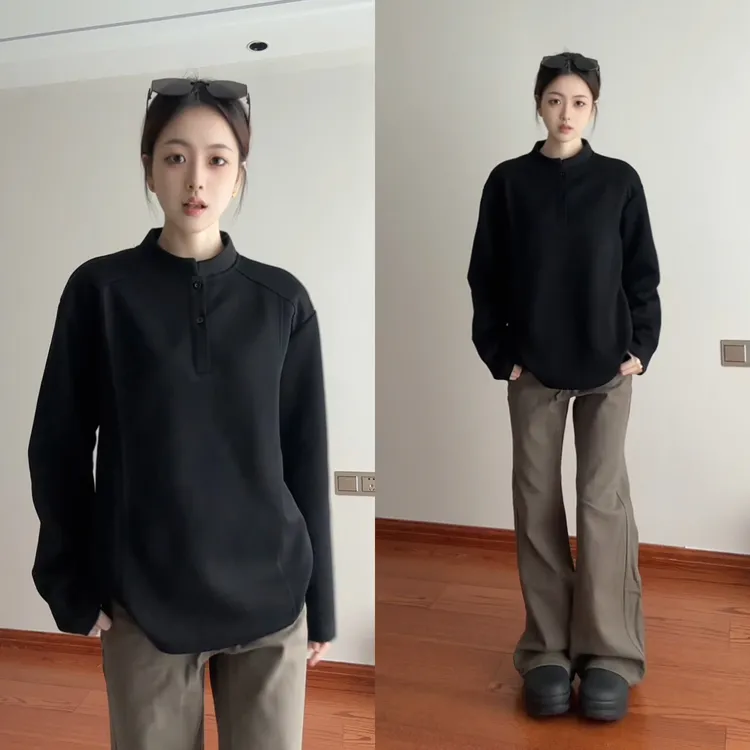 【运费险+现货款】美式亨利领Polo衫男长袖t恤春秋季外套打底衫卫衣