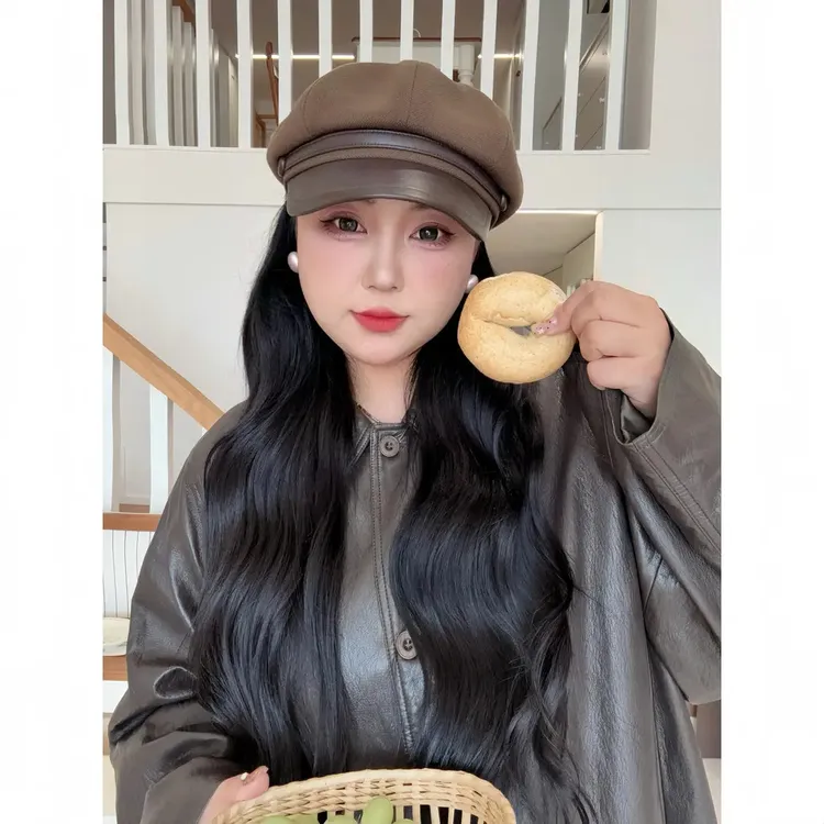 【58cm-65cm】韩国定制大头围“简约纽扣”显脸小八角帽 百搭贝雷帽
