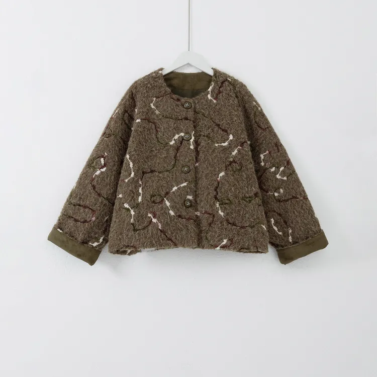 几里与麻【糖炒栗子】复古提花圆领毛呢外套 衣长58胸围118 2102581