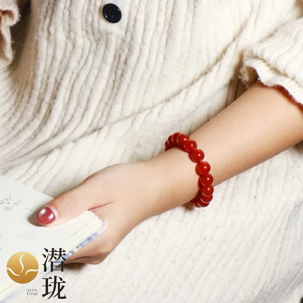 【潜珑珺】L-0809天然双A级玻璃纯净体红玛瑙马料红宝光手串
