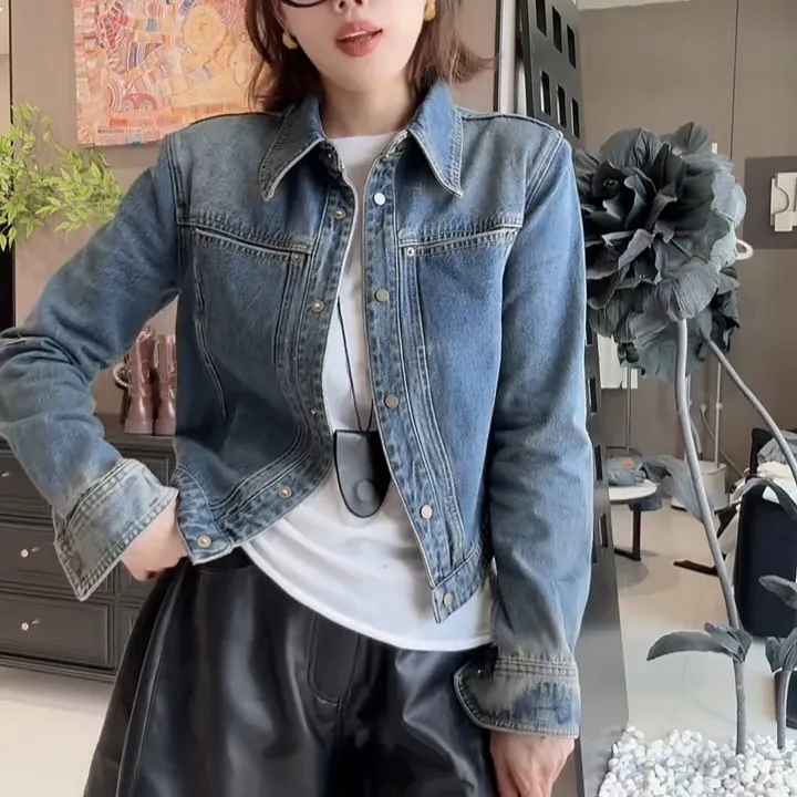 秋季短外套韩版水洗女复古上衣长袖显瘦翻领牛仔外套短款时尚休闲