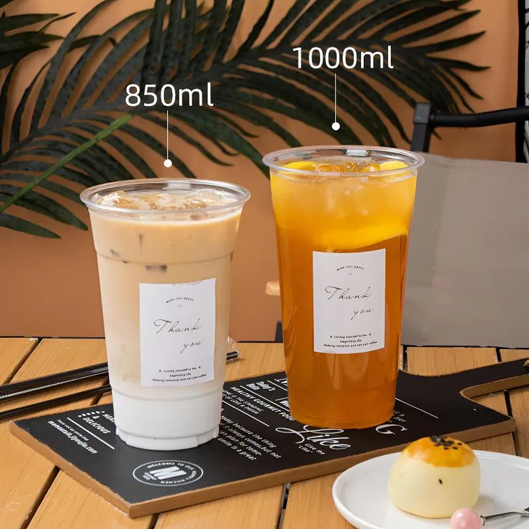 1000ml一次性奶茶柠檬茶咖啡透明107口径咖啡杯PET冷饮杯子超大杯