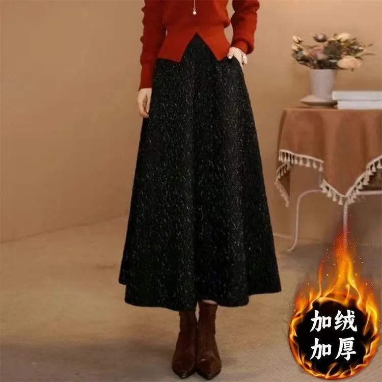 亮闪闪中长款秋冬半身裙新款加绒加厚亮丝a字小众炸街高级感女装