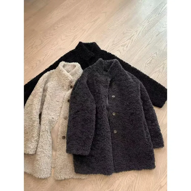 自留款加厚颗粒绒毛立领休闲皮草外套韩系气质环保羊羔毛保暖上衣