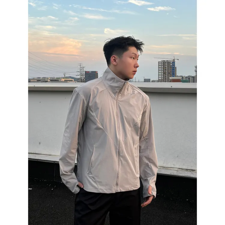美式网眼运动透气防晒衣男女立领休闲跑步户外秋季轻量薄款防晒服