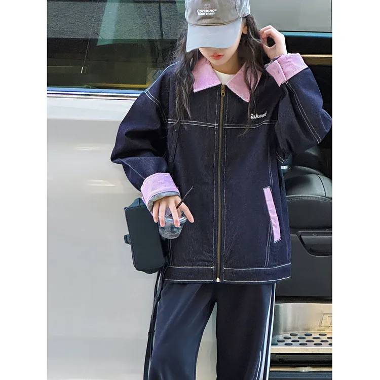 K29831孙小美撞色明线女童秋装牛仔外套2025新款春秋儿童上衣时髦