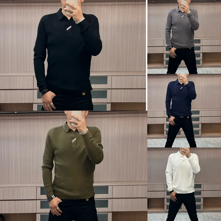 今晨优品-秋冬简约商务轻奢休闲针织翻领长袖Polo衫面料柔软78580