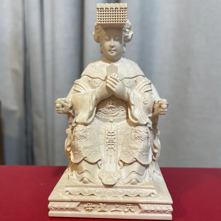 黄杨木实木木雕妈祖摆件天上圣母林默娘家居装饰工艺品高10公分