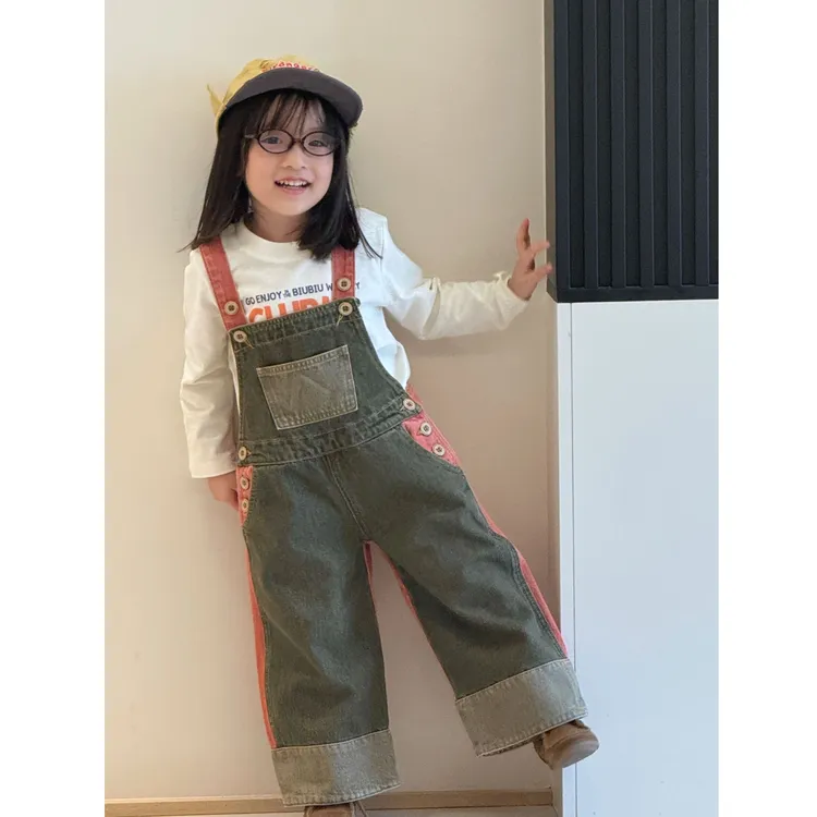 壹妈童装女童时尚套装秋季新款洋气儿童休闲潮酷连体背带裤阔腿裤