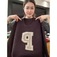 P字毛衣」复古时尚！秋冬时尚圆领针织衫字母提花长袖套头毛衣-5507