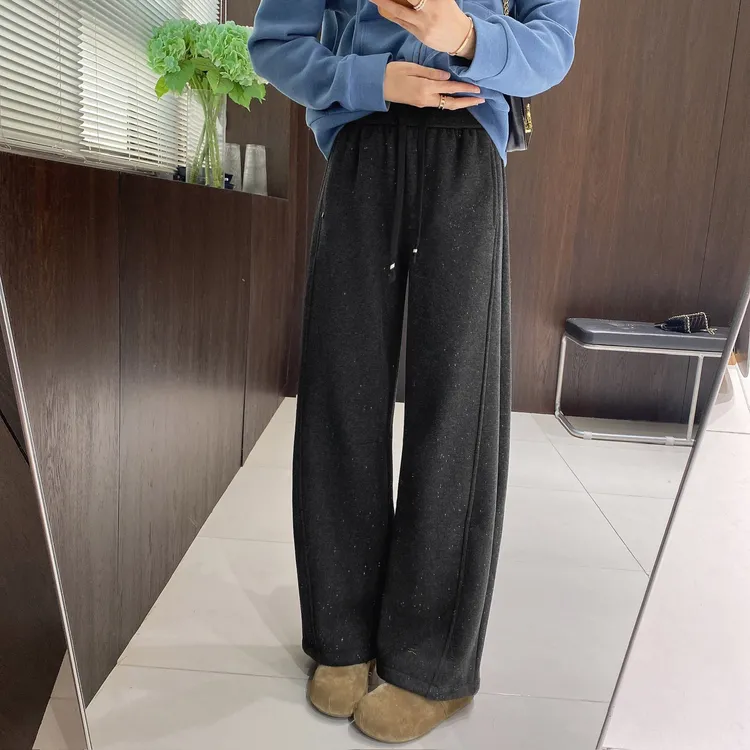 IMFLY金小金自制女装 加绒休闲裤DYK2930冬季慵懒风休闲细闪卫裤