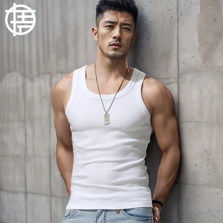 美式加厚复古粗螺纹弹力修身紧身男士背心运动健身无袖秋冬打底衫