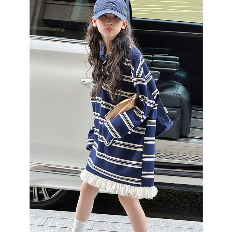 K29342孙小美撞色女童连衣裙秋装新款儿童长袖裙子女大童春秋