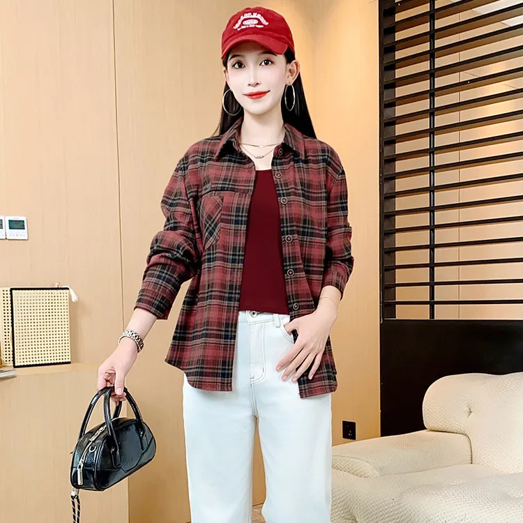 时尚格子衬衫女春秋新款洋气减龄百搭小个子显瘦休闲韩版减龄显瘦