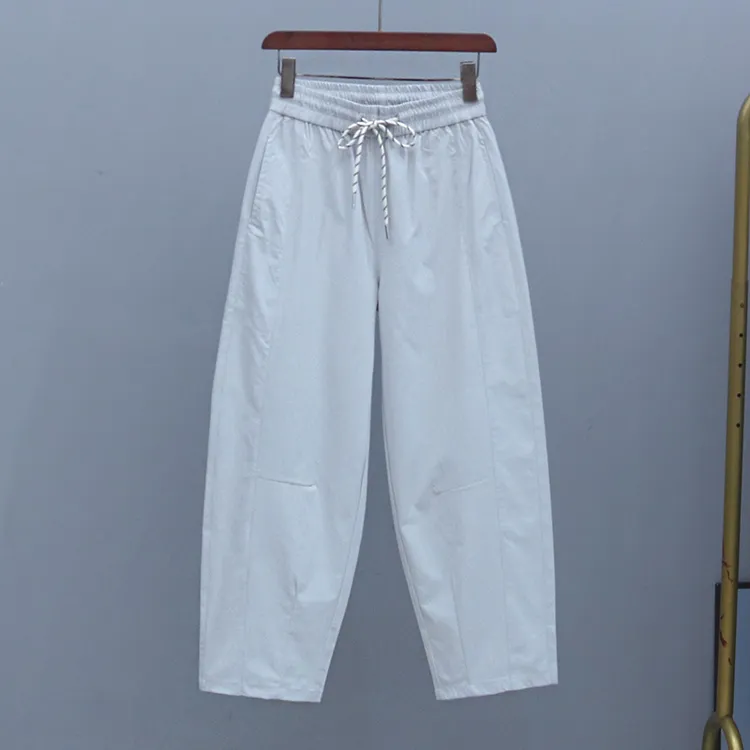 夏季薄款抽绳松紧腰休闲裤宽松百搭束脚裤显瘦潮流女式哈伦萝卜裤