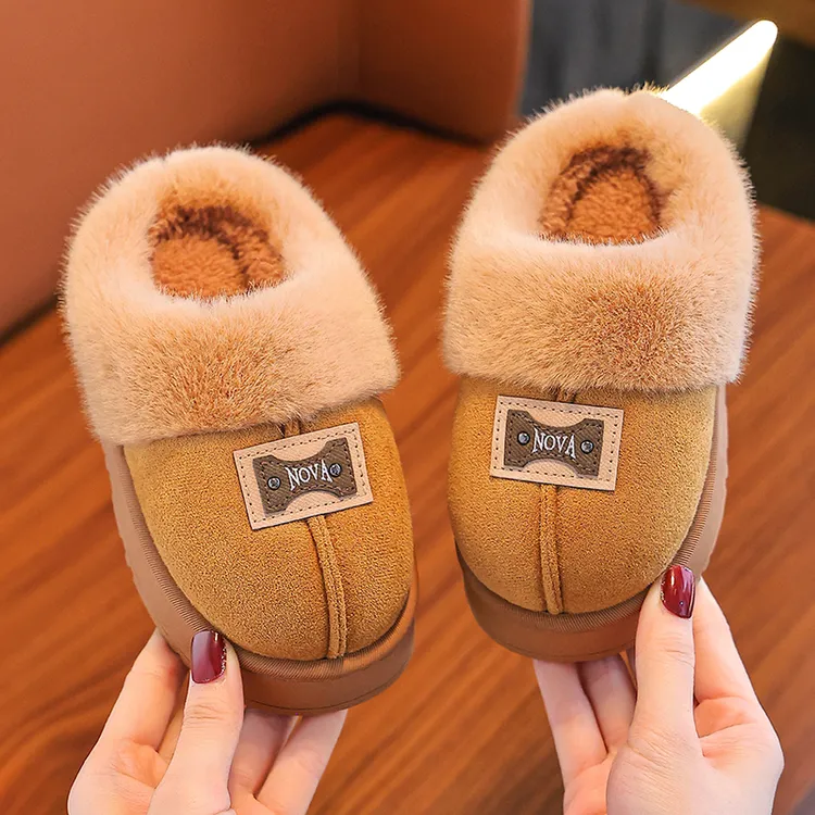 儿童棉拖鞋女童秋冬季加绒加厚保暖软底防滑卡通小熊小孩棉拖